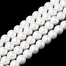 Honeyhandy Shell Pearl Beads Strands, Round, White, 10~10.5mm, Hole: 1mm, about 39pcs/strand, 16.1 inch