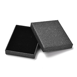 Honeyhandy Rectangle Kraft Paper Ring Box, Snap Cover, with Sponge Mat, Jewelry Box, Black, 9.7x7.7x1.7cm, Inner Size: 90x70mm