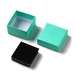 Honeyhandy (Defective Closeout Sale: Botton has Black Spot) Cardboard Gift Box Jewelry Set Boxes, for Ring, Earring, with Black Sponge Inside, Square, Medium Turquoise, 5.15x5.15x3.2cm