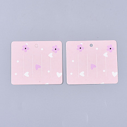 Honeyhandy Cardboard Hair Clip Display Cards, Rectangle with Flower Pattern, Pink, 6x6.9x0.03cm, Hole: 4mm