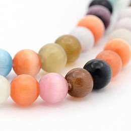 Honeyhandy Cat Eye Beads, Round, Mixed Color, 6mm, Hole: 1mm, about 66pcs/strand, 14.5 inch/strand