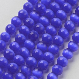 Arricraft Cat Eye Beads, Round, Medium Blue, 6mm, Hole: 1mm, about 66pcs/strand, 14.5 inches/strand