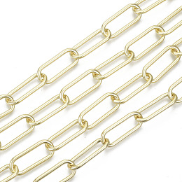 Honeyhandy Unwelded Iron Paperclip Chains, Drawn Elongated Cable Chains, with Spool, Real 16K Gold Plated, 24.4x10x2mm, about 32.8 Feet(10m)/roll