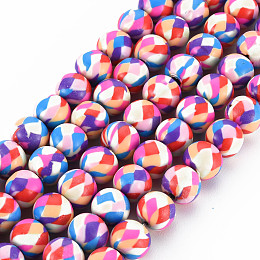 Honeyhandy Handmade Polymer Clay Beads Strands, for DIY Jewelry Crafts Supplies, Round, Hot Pink, 8.5~9x8mm, Hole: 1.8mm, about 40pcs/strand, 12.80 inch(32.5cm)