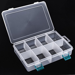 Honeyhandy Plastic Bead Storage Container, Adjustable Dividers Box, Removable 8 Compartment Organizer Boxes, Rectangle, Clear, 22x14.5x4.7cm, Compartment: 6.2x4.4x4cm