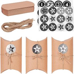 NBEADS 24 Pcs Kraft Pillow Boxes, Advent Calendar Bags Kraft Paper Gift Box Candy Box with Jute Cord and Sealing Stickers for Christmas Jewelry Candy Gift Party Favor