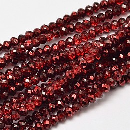 Honeyhandy Faceted Rondelle Transparent Painted Glass Beads Strands, Dark Red, 3x2.5mm, Hole: 0.5mm, about 148pcs/strand, 14.9 inch