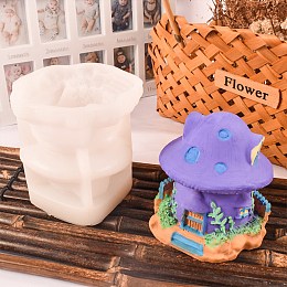 Honeyhandy DIY 3D Fairytale Mushroom House Silicone Molds, Resin Casting Molds, for UV Resin, Epoxy Resin Craft Making, White, 97x100x102mm