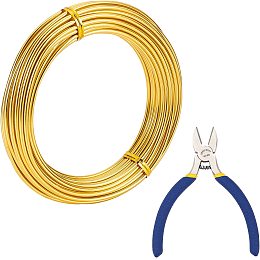 BENECREAT 2 Rolls 10 Gauge Gold Jewelry Craft Wire Bendable Metal Wire with 1PC Side Cutting Pliers for Jewelry Making and Sculpturing (32.5 Feet, 11 Yards)