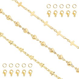 CHGCRAFT 3Styles 3Pcs Gold Chain for Jewelry Making Solid Brass Cable Chain Link Bulk for Bracelet Necklace Jewelry Making Golden