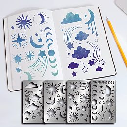 FINGERINSPIRE 4 Pcs Universe Theme Cutting Dies Stencil Metal Template Molds, (Sun, Moon, Stars, Clouds Stainless Steel Embossing Tool Die Cuts for Scrapbooking DIY Etched Dies Decoration Supplies