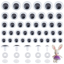 SUPERFINDINGS 60Pcs 5 Sizes Black Wiggle Googly Eye Plastic Threaded Shank Googly Eyes Flat Round Safety Eyes with washers for Teddy Bear Doll Stuffed Animals Making