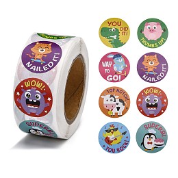 Honeyhandy Teacher Reward Motivational Stickers for Kids, 8 Different Designs Roll Adhesive Sticker, for Teacher Classroom, Animal Pattern, 25mm, about 500pcs/roll