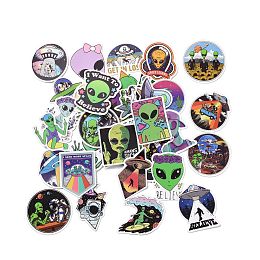 Honeyhandy 50Pcs Cartoon Alien Paper Sticker Label Set, Adhesive Label Stickers, for Suitcase & Skateboard & Refigerator Decor, Green, 32~72x35~78x0.3mm