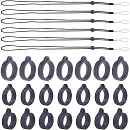 GORGECRAFT 42PCS Black Anti-Lost Necklace Lanyard Set Including 6PCS Anti-Loss Pendant Strap String Holder with 36PCS Silicone Rubber Rings for Key Chains Outdoor Activities, 16&18&20mm