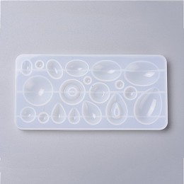 Honeyhandy Silicone Molds, Resin Casting Molds, For UV Resin, Epoxy Resin Jewelry Making, Flat Round & Oval & Teardrop, White, 18.8x9.3x1.2cm, Inner Diameter: 0.7~4.6x0.7~3.5cm