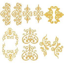 NBEADS 12 Pcs Gold Flower Embroidery Patch, 6 Styles Iron on Patches Sew on Patches Golden Floral Lace Appliques for Wedding Dress Decoration Repair Clothing Backpacks Jeans Caps