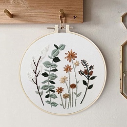 Honeyhandy DIY Embroidery Sets, Including Imitation Bamboo Embroidery Frame, Iron Pins, Embroidered Cloth, Cotton Colorful Embroidery Threads, Flower Pattern, 30x30x0.05cm