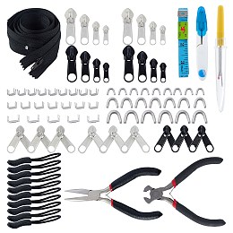 DIY Kit, with Carbon Steel Pliers, Tape Measure, Nylon Closed-end Zipper, Plastic Zipper Puller With Strap, Plastic Handle Iron Seam Rippers, Sewing Scissors, Zipper Replacement Repair Kit, Mixed Color, 125mm