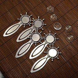 DIY Blank Helm Bookmark Making Kit, Including Alloy Bookmark Cabochon Settings, Glass Cabochons, Antique Silver, 2Pcs/set