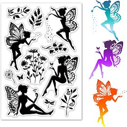 GLOBLELAND Flowers Fairy Clear Stamps for DIY Scrapbooking Plant Silhouette Silicone Clear Stamp Seals Transparent Stamps for Cards Making Photo Album Journal Home Decoration