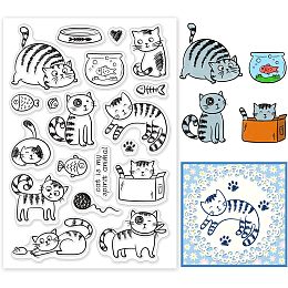 PandaHall Elite Cat Clear Stamps Cute Pet Cat Fish Silicone Rubber Stamp Film Frame Transparent Seal Stamps Clear Silicon Stamps for Invitation Card Postcard Album Photo Gift Box Decor Scrapbooking