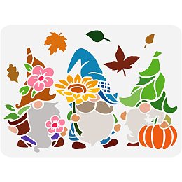 FINGERINSPIRE Gnomes Stencil for Painting 11.7x8.3inch Reusable Three Gnomes Fall Stencils for Decoration Plastic Dwarfs Pumpkin Maple Leaf Stencils for Painting on Furniture, Wall, Fabric, Paper