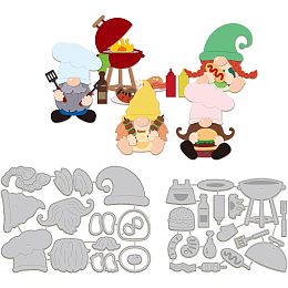 GLOBLELAND 2 Sets Grill Gnome Cutting Dies for Card Making Outdoor Picnics Gnome Carbon Steel Embossing Stencils Template for Decorative Embossing Paper Card DIY Scrapbooking Album Craft