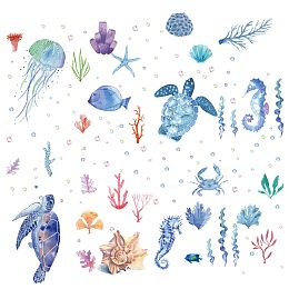 CRASPIRE Ocean Animal Decals Undersea Sea Turtle Wall Decals 8 Sheets Vinyl Stickers Seahorse Shell Decal Removable Wall Decals Watercolor for Classroom Bedroom Living Room Decorations