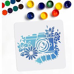 Camera Stencils for Painting Floral Camera Stencil 11.8×11.8 Inch Plastic Stencil Template for Painting on Wood Wall Card DIY Drawing Painting Craft Project