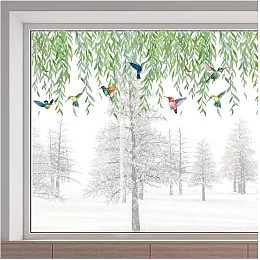 GORGECRAFT 118x39cm Large Wicker Window Decals Green Leaves Hanging Vine Hummingbird Window Clings Non Adhesive Double Sided Transparent Static Stained Window Stickers for Glass Sliding Door Decor