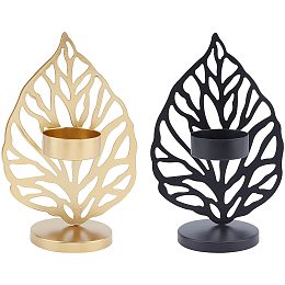 PandaHall Elite 2 Colors Tealight Candle Holder Leaf Style Metal Modern Tealight Holder Iron Candle Holder Decor for Wedding Home Hotel Living Room Table Decorations