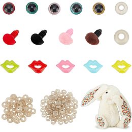 PandaHall Elite 140pcs Safety Eyes Noses Lip, 15 Styles Craft Plastic Glitter Animal Eyes Crochet Eyes with Washers Bear Nose and Human Mouth for Amigurumi Puppet Teddy Bear Crochet Plush Animal Making