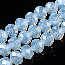 Honeyhandy Electroplate Glass Beads Strands, Imitation Jade Beads, Pearl Luster Plated, Faceted, Rondelle, Light Blue, 10x8mm, Hole: 1mm, about 65~66pcs/strand, 20.8~21.2 inch(53~54cm)