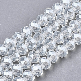 Honeyhandy Electroplate Glass Beads Strands, Imitation Jade Beads, Pearl Luster Plated, Faceted, Rondelle, Clear, 4x3mm, Hole: 0.4mm, about 123~127pcs/strand, 17~17.5 inch(43~44cm)