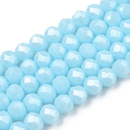 Honeyhandy Electroplate Glass Beads Strands, Pearl Luster Plated, Faceted, Rondelle, Light Blue, 2.5x2mm, Hole: 0.4mm, about 150~170pcs/strand, 11 inch(28cm)