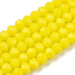 Honeyhandy Opaque Solid Color Glass Beads Strands, Faceted, Rondelle, Yellow, 3x2mm, Hole: 0.8mm, about 165~169pcs/strand, 15~16 inch(38~40cm)