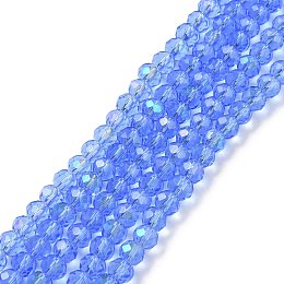 Honeyhandy Electroplate Glass Beads Strands, Half Rainbow Plated, Faceted, Rondelle, Cornflower Blue, 4x3mm, Hole: 0.4mm, about 123~127pcs/strand, 16.5~16.9 inch(42~43cm)