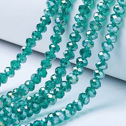 Honeyhandy Electroplate Glass Beads Strands, AB Color Plated, Faceted, Rondelle, Dark Cyan, 6x5mm, Hole: 1mm, about 85~88pcs/strand, 16.1~16.5 inch(41~42cm)