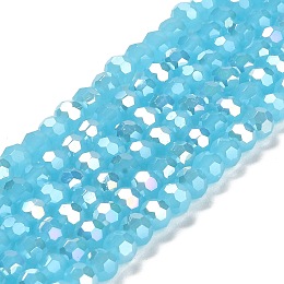 Imitation Jade Glass Beads Stands, AB Colors, Faceted, Round, Sky Blue, 6x5.5mm, Hole: 1.2mm, about 91~93pcs/strand, 19.57~50.6 inch(49.7~50.6cm)