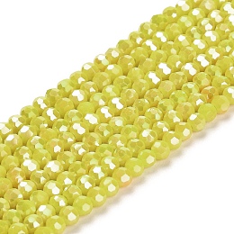 Opaque Glass Beads Stands, AB Color, Faceted(32 Facets), Round, Yellow, 3.5x3mm, Hole: 1mm, about 168~169pcs/strand, 19.09~19.17 inch(48.5~48.7cm)