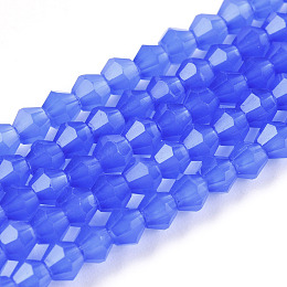 Imitation Jade Glass Beads Strands, Faceted, Bicone, Royal Blue, 2.9~3.3x2.5mm, Hole: 0.7mm, about 145~150pcs/strand, 16.34~16.54 inch(41.5~42cm)