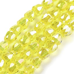 Electroplate Glass Beads Strands, Faceted, Bell, Yellow, 4x3.5~4mm, Hole: 1mm, about 98pcs/strand, 13.70''(34.8cm)