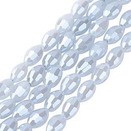 NBEADS 10 Strands Full Pearl Luster Plated Faceted Oval Gray Glass Beads Strands with 6x4mm,Hole:1mm,about 72pcs/strand