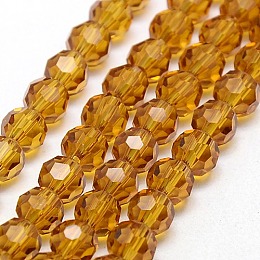 Honeyhandy Glass Beads Strands, Faceted, Round, Goldenrod, 8mm, Hole: 1mm, about 70~72pcs/strand, 22.6 inch