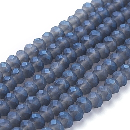 Honeyhandy Full Rainbow Plated Faceted Rondelle Glass Beads Strands, Frosted, Medium Blue, 6x4mm, Hole: 1mm, about 100pcs/strand, 17.3 inch