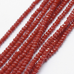 Arricraft Opaque Glass Beads Strands, Faceted, Rondelle, Red, 2.5x1.5mm, Hole: 0.5mm, about 188~195pcs/strand, 12.9 inches(33cm)