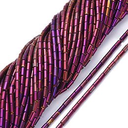 Honeyhandy Electroplate Glass Beads Strands, Full Plated, Column, Purple Plated, 4.5~5x2.5mm, Hole: 0.8mm, about 75pcs/Strand, 14.17 inch(36cm)