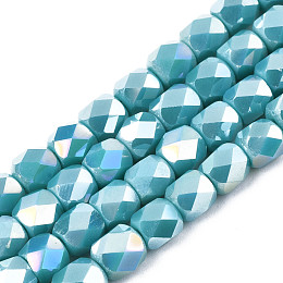 Honeyhandy Electroplate Glass Beads Strands, AB Color Plated, Faceted, Column, Dark Turquoise, 5.5x5mm, Hole: 1.2mm, about 99pcs/strand, 21.85 inch(55.5cm)