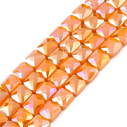 Electroplate Opaque Solid Color Glass Beads Strands, AB Color Plated, Faceted, Square, Dark Orange, 6x6x4.5mm, Hole: 1.2mm, about 95~98Pcs/strand, 24.41 inch(62cm)